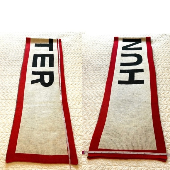 Hunter Unisex Classic Logo Knit Scarf 70”x11” Red/White/Black - Picture 8 of 11